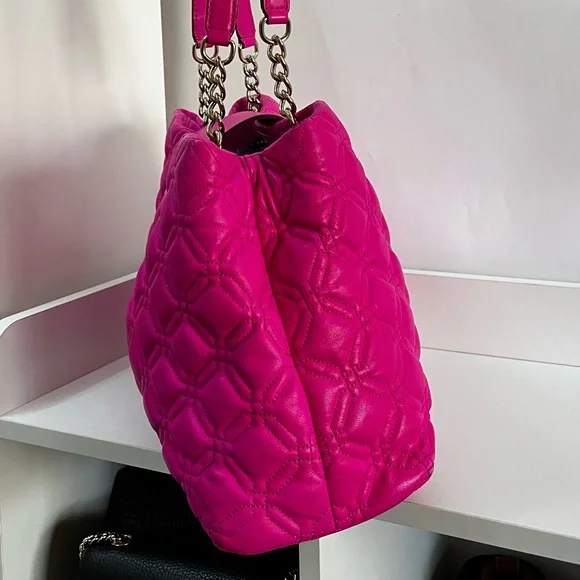 KATE SPADE Hot Pink Maryanne Quilted Leather Turnlock Chain Tote Shoulder Bag - Picture 2 of 11